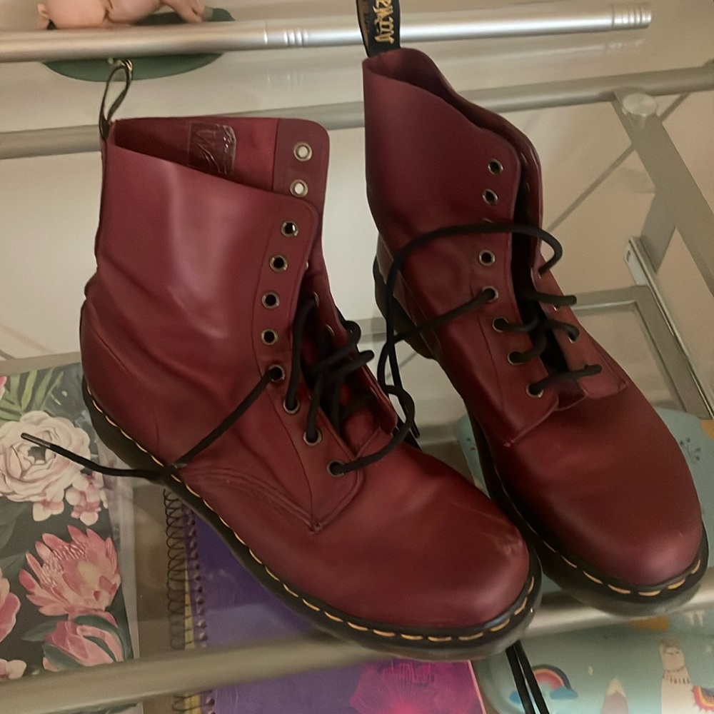 Burgundy Doc Martens boots